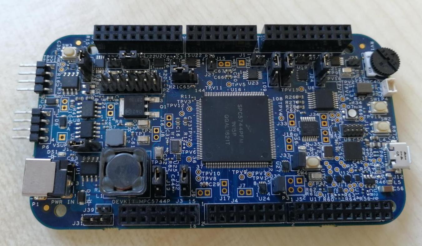 The DEVKIT-MPC5744P board.