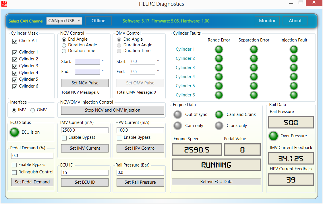 Screenshot of HLERC program, at 2590 RPM.