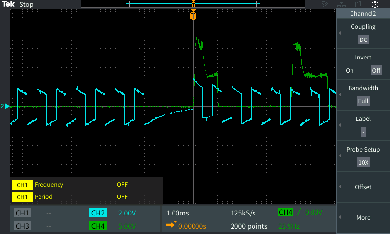 The injector trigger pulses sent by the ECU and fed crank signal.