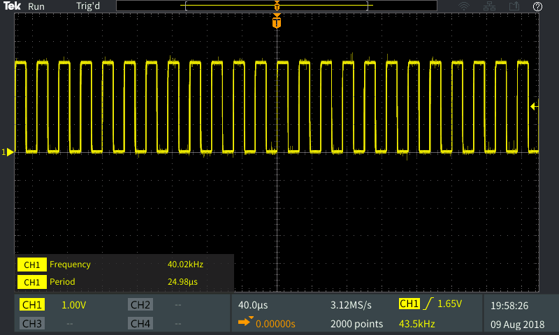 The output observed on the oscilloscope with pot at max value.