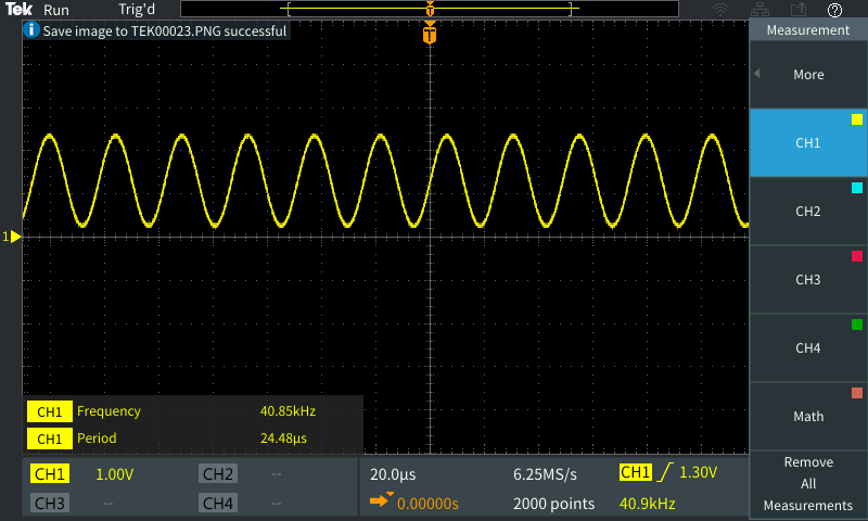 The output observed on the oscilloscope with pot at max value.